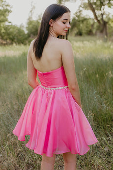 Fuchsia Sweetheart Satin A-Line Short Cocktail Dress