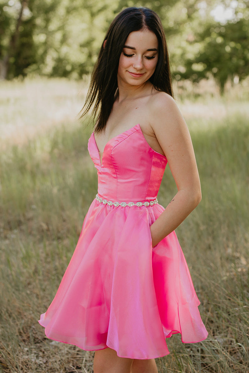 Load image into Gallery viewer, Fuchsia Sweetheart Satin A-Line Short Cocktail Dress
