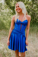 Load image into Gallery viewer, Royal Blue Sweetheart Corset A Line Short Cocktail Dress with Keyhole