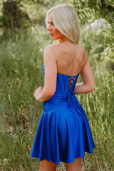 Royal Blue Sweetheart Corset A Line Short Cocktail Dress with Keyhole