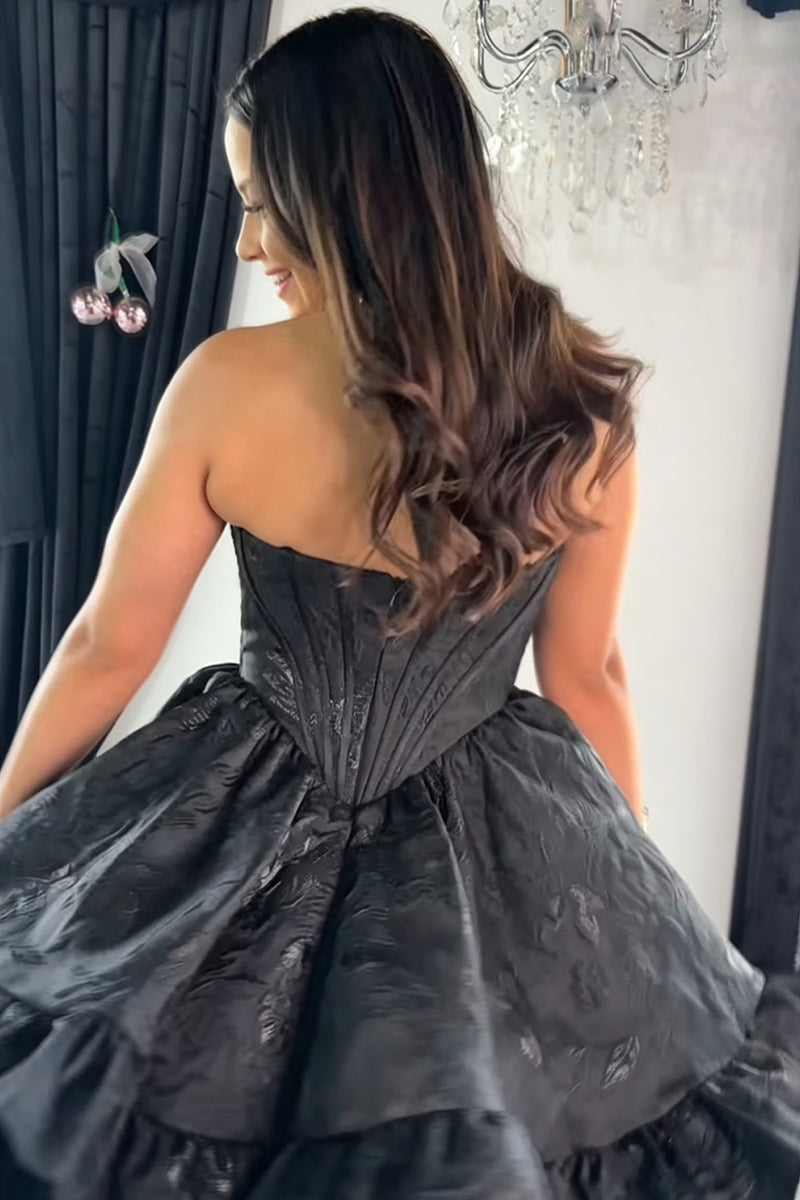 Load image into Gallery viewer, Blue Floral A Line Jacquard Strapless Corset Short Cocktail Dress