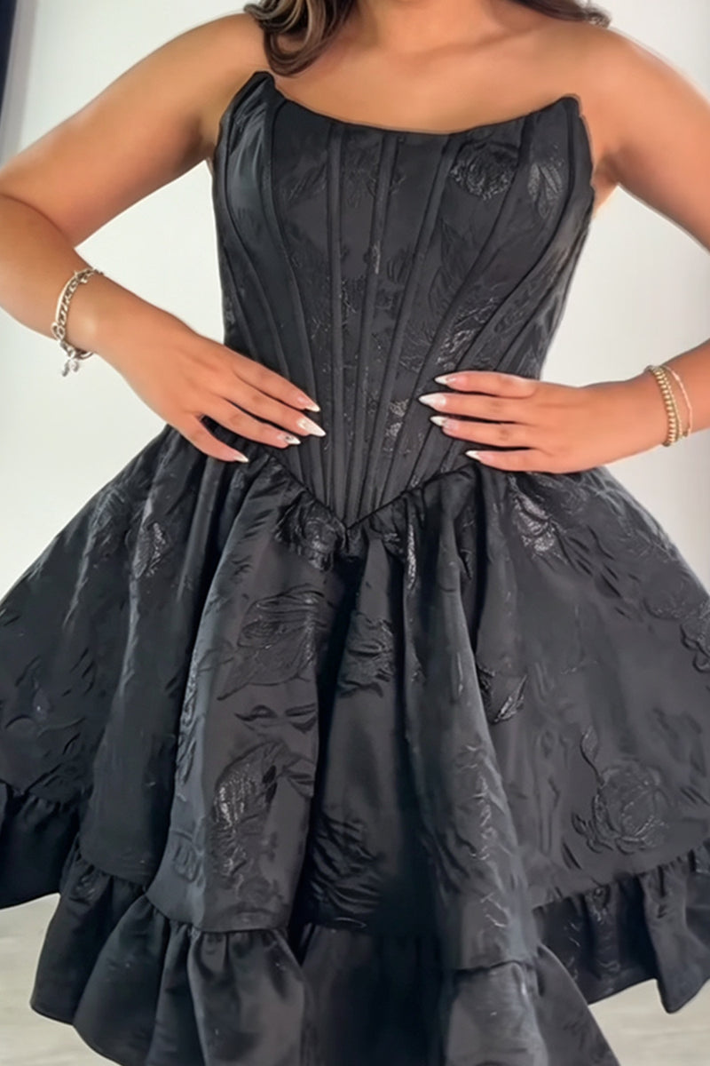 Load image into Gallery viewer, Blue Floral A Line Jacquard Strapless Corset Short Cocktail Dress