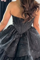 Load image into Gallery viewer, Blue Floral A Line Jacquard Strapless Corset Short Cocktail Dress