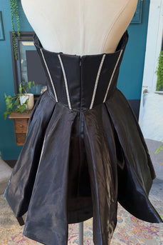 Sparkly Black Sweetheart Corset A Line Short Cocktail  Dress with Rhinestones