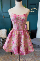 Load image into Gallery viewer, Floral Blush A-Line Corset Strapless Short Cocktail Dress