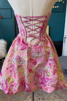 Floral Blush A-Line Corset Strapless Short Cocktail Dress