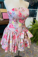 Load image into Gallery viewer, Floral Pink A-Line Strapless Short Cocktail Dress with Bow