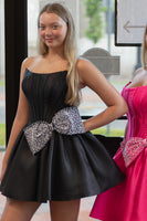 Load image into Gallery viewer, Sparkly Black Strapless Corset A Line Short Cocktail Dress with Bow