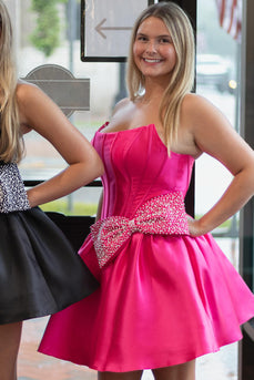 Sparkly Black Strapless Corset A Line Short Cocktail Dress with Bow