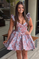 Load image into Gallery viewer, Floral Lilac V Neck Thick Straps A Line Short Cocktail Dress