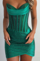 Load image into Gallery viewer, Sparkly Navy Corset Beaded Tight Sweetheart Short Cocktail Dress