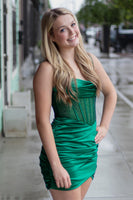 Load image into Gallery viewer, Sparkly Emerald Green Bodycon Corset Spaghetti Straps Short Cocktail Dress