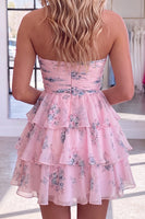 Load image into Gallery viewer, Floral Yellow Ruffled Strapless Short Cocktail Dress with Keyhole