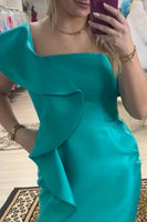 Load image into Gallery viewer, Peacock Green One Shoulder Bodycon Ruffled Short Cocktail Dress