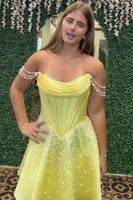 Load image into Gallery viewer, Pink Corset Off the Shoulder Sparkly Short Cocktail Dress with Pearls