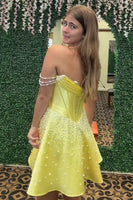 Load image into Gallery viewer, Pink Corset Off the Shoulder Sparkly Short Cocktail Dress with Pearls
