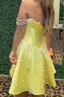Load image into Gallery viewer, Pink Corset Off the Shoulder Sparkly Short Cocktail Dress with Pearls