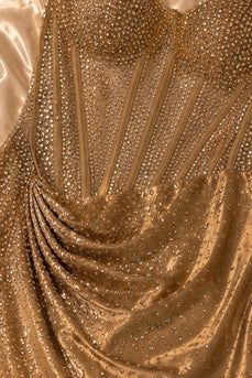 Sparkly Gold Ruched Beaded Corset Short Cocktail Dress