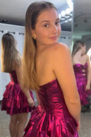 Load image into Gallery viewer, Fuchsia Cut Out Strapless A Line Ruffled Short Cocktail Dress