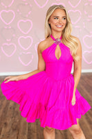 Load image into Gallery viewer, Fuchsia A Line Halter Corset Short Cocktail Dress with Keyhole
