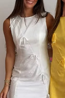 Load image into Gallery viewer, Light Yellow Round Neck Tight Short Cocktail Dress with Bows