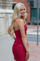 Load image into Gallery viewer, Sparkly Black Strapless Corset Short Cocktail Dress with Lace