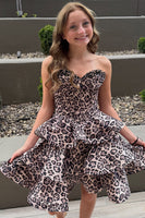 Load image into Gallery viewer, Brown Leopard Printed Corset Ruffled Sweethesrt Short Cocktail Dress