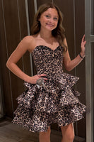 Load image into Gallery viewer, Brown Leopard Printed Corset Ruffled Sweethesrt Short Cocktail Dress