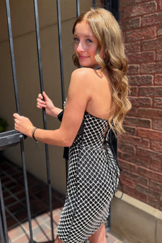 Black Tight Halter Neck Sparkly Short Cocktail Dress with Bow
