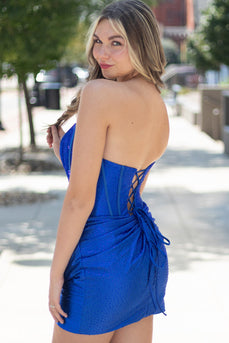 Royal Blue Corset Sparkly Bodycon Strapless Short Cocktail Dress