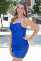 Load image into Gallery viewer, Royal Blue Corset Sparkly Bodycon Strapless Short Cocktail Dress