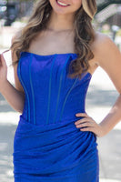 Load image into Gallery viewer, Royal Blue Corset Sparkly Bodycon Strapless Short Cocktail Dress