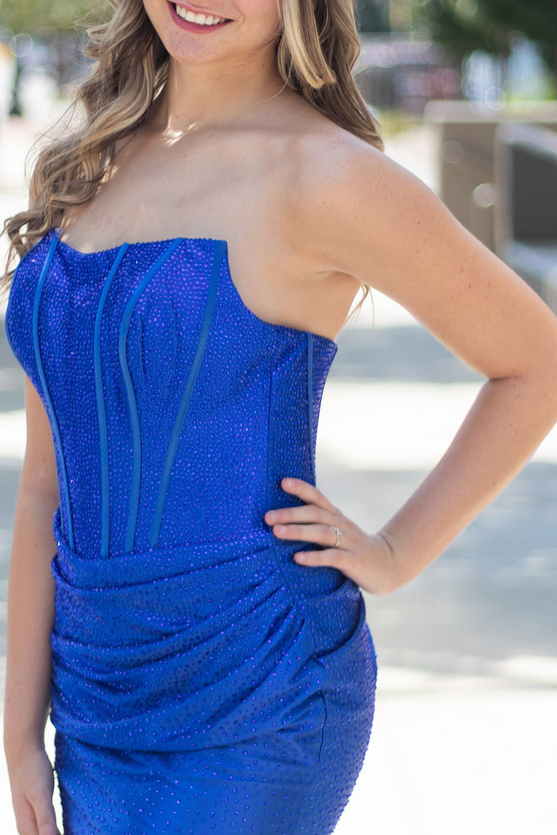 Load image into Gallery viewer, Royal Blue Corset Sparkly Bodycon Strapless Short Cocktail Dress