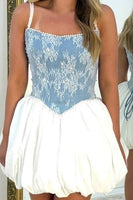 Load image into Gallery viewer, Sparkly White and Blue A Line Corset Short Bubble Cocktail Dress with Pearls
