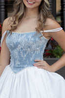 Load image into Gallery viewer, Sparkly White and Blue A Line Corset Short Bubble Cocktail Dress with Pearls