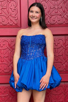 Load image into Gallery viewer, Royal Blue Floral Strapless Corset Short Bubble Cocktail Dress with Lace