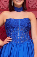 Load image into Gallery viewer, Royal Blue Floral Strapless Corset Short Bubble Cocktail Dress with Lace