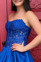 Load image into Gallery viewer, Royal Blue Floral Strapless Corset Short Bubble Cocktail Dress with Lace