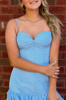 Load image into Gallery viewer, Light Blue Corset Ruffled Spaghetti StrapsShort Cocktail Dress