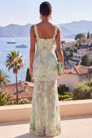 Load image into Gallery viewer, Sparkly Green Floral Sequins Mermaid Maxi Beach Wedding Guest Dress