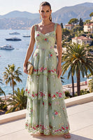 Load image into Gallery viewer, Sparkly Yellow A Line Ruffled Beaded Maxi Floral Beach Wedding Guest Dress