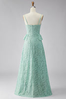 Load image into Gallery viewer, Mint Floral Lace A Line Ruffled Spaghetti Straps Maxi Wedding Guest Dress