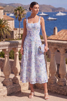 Load image into Gallery viewer, Lilac Orange Floral A Line Beaded Square Neck Maxi Wedding Guest Dress