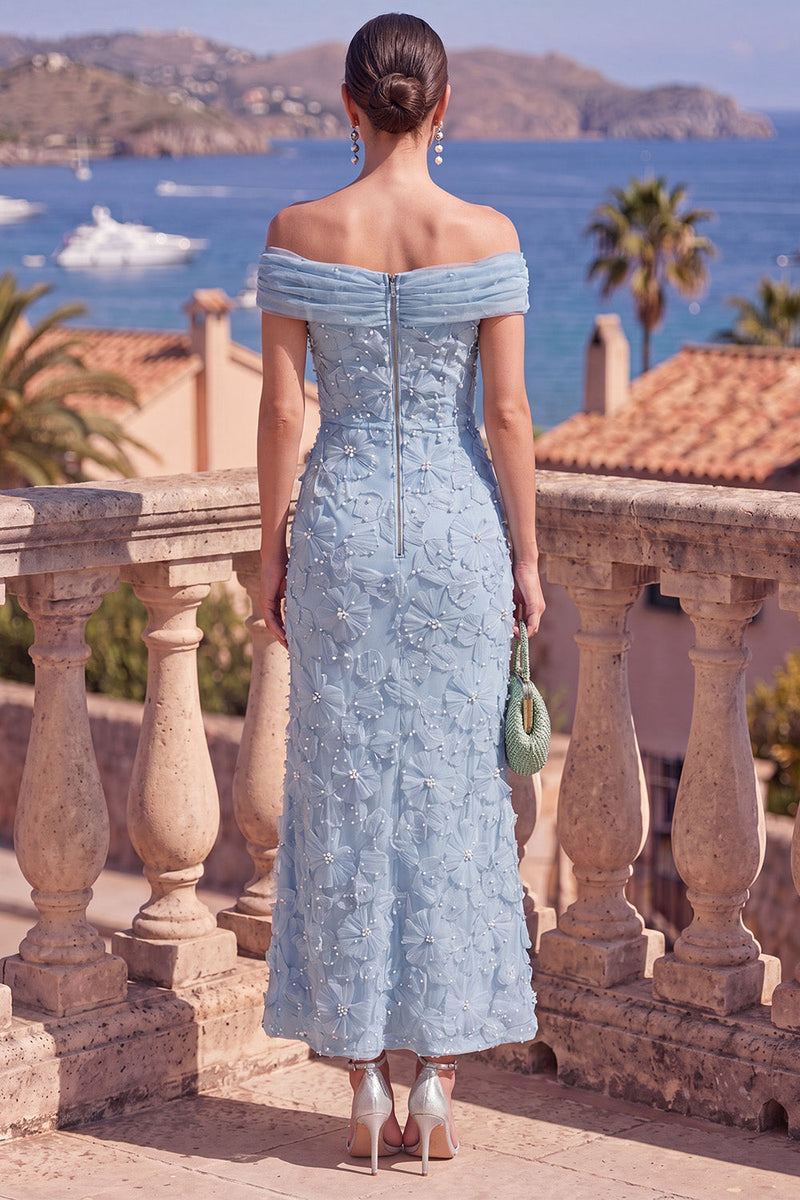 Load image into Gallery viewer, Sage Green Floral A Line Beaded Off the Shoulder Maxi Wedding Guest Dress