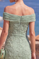 Load image into Gallery viewer, Sage Green Floral A Line Beaded Off the Shoulder Maxi Wedding Guest Dress