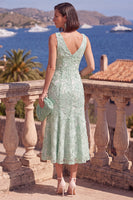 Load image into Gallery viewer, Sage Green Floral Mermaid Beaded V-Neck Maxi Wedding Guest Dress