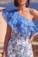 Load image into Gallery viewer, Pink Floral Sheath Ruffled Maxi Wedding Guest Dress with Slit