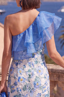 Load image into Gallery viewer, Pink Floral Sheath Ruffled Maxi Wedding Guest Dress with Slit