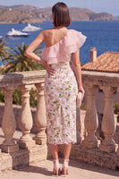 Load image into Gallery viewer, Pink Floral Sheath Ruffled Maxi Wedding Guest Dress with Slit