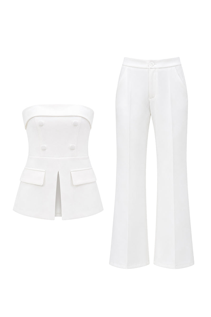Load image into Gallery viewer, White 2 Piece Strapless Double Breasted Business Suits with Pockets